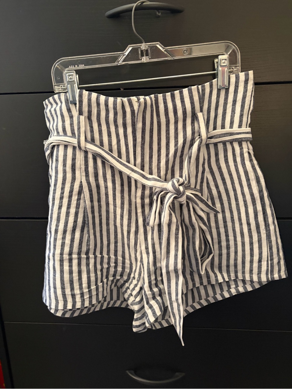 Navy & White Striped High Waist Tie-Front Shorts
